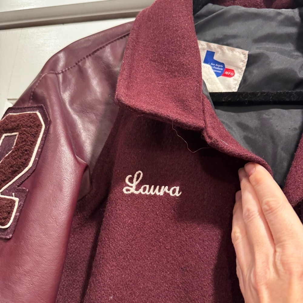 Vintage Authentic Y2K leather letterman jacket maroon small medium 90s Varsity - Picture 4 of 10
